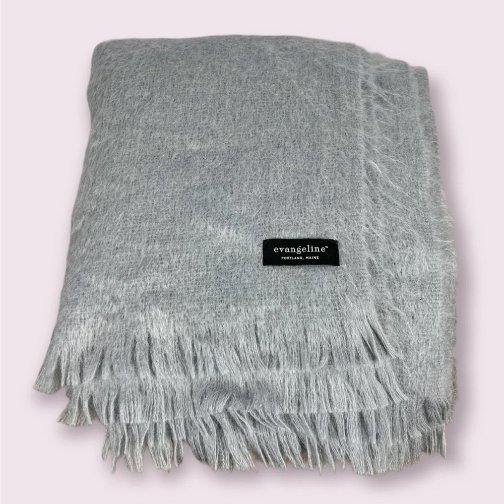 Evangeline Mohair Throw Blanket 72”x54” Dawn Gray Maine Linens $300 Msrp NWOT